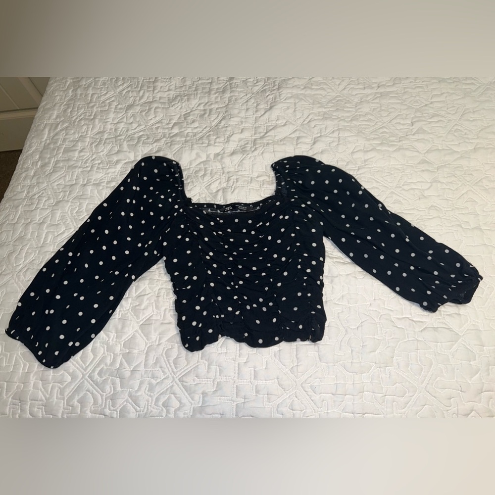 Zara blouse with black and white polka dots